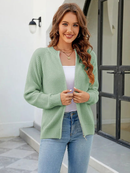 Effen Damesvest met Lange Mouwen en Rits