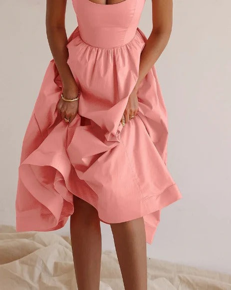 Effen Mouwloze Midi-Jurk met V-Hals