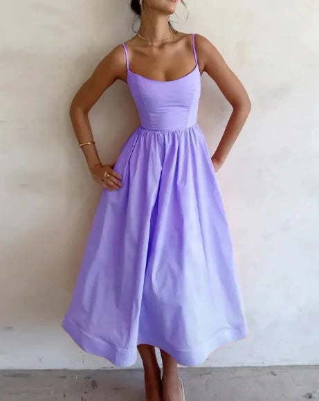 Effen Mouwloze Midi-Jurk met V-Hals
