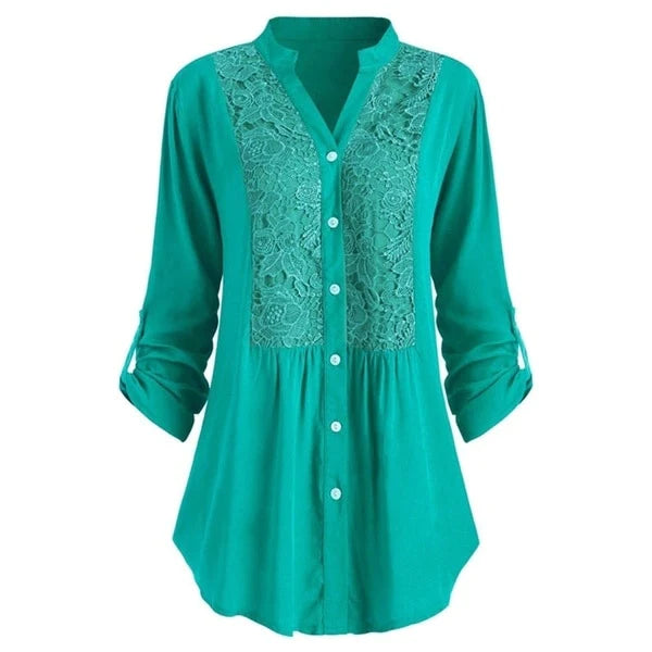 Egle Lange Blouse met Kant en Pofmouwen
