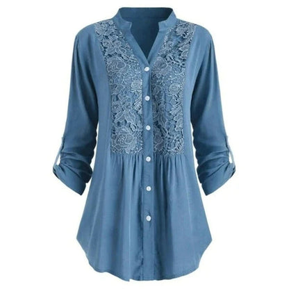 Egle Lange Blouse met Kant en Pofmouwen