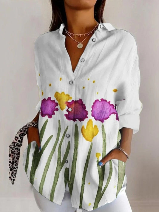 Elegante Bloemenprint Blouse met V-hals