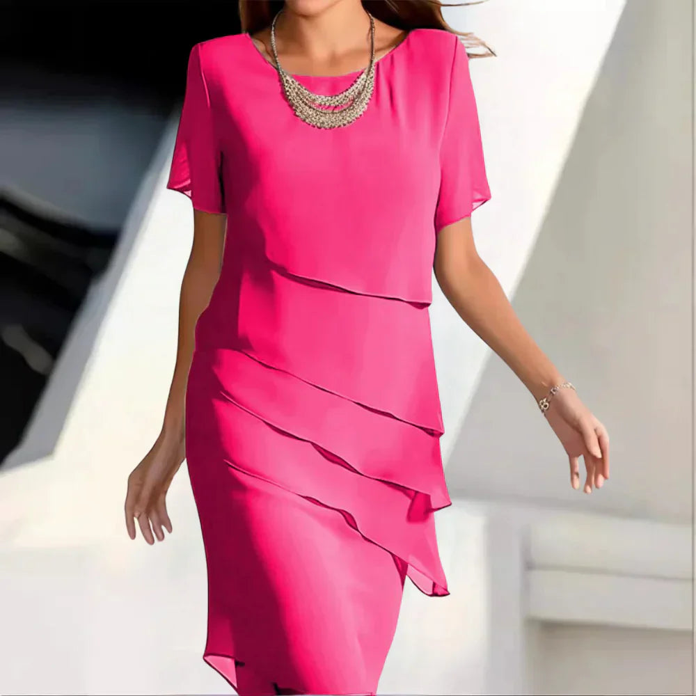 Elegante Chiffon Jurk met Gelaagde Details