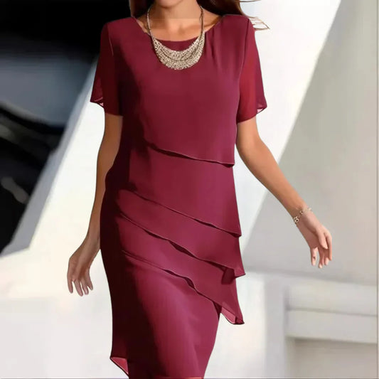 Elegante Chiffon Jurk met Gelaagde Details