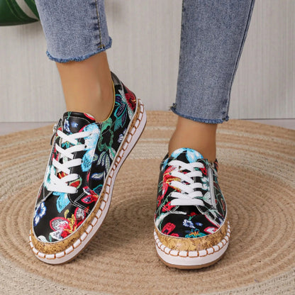 Elegante Dames Veterschoenen met Bloemenprint