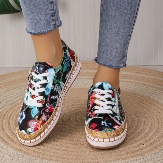 Elegante Dames Veterschoenen met Bloemenprint