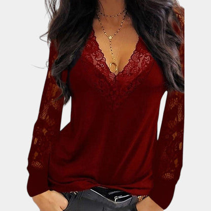 Elegante Damesblouse met Kanten V-hals