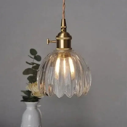 Elegante Glazen Bloem Hanglamp - Glas Metalen Sfeer