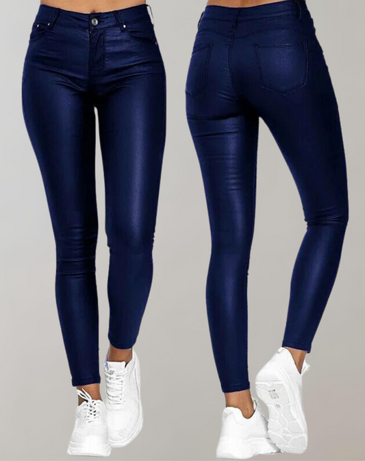 Elegante High-Waist Dames Leren Broek