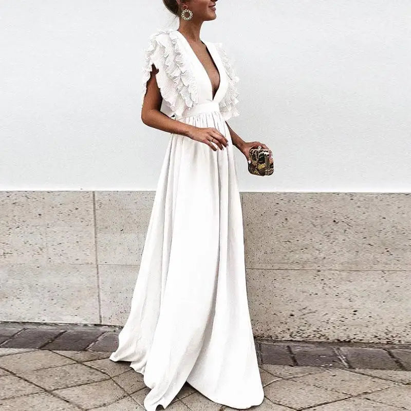 Elegante Maxi Avondjurk met Unieke Ruches