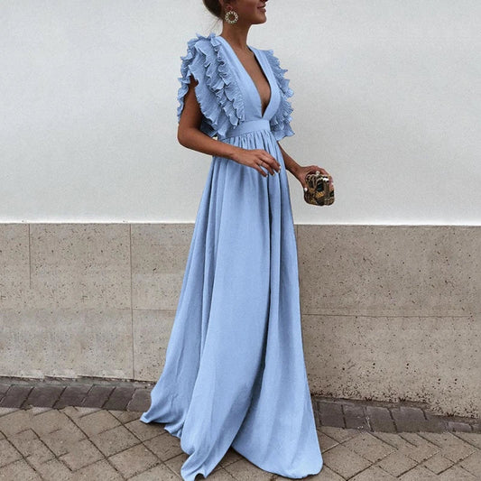 Elegante Maxi Avondjurk met Unieke Ruches