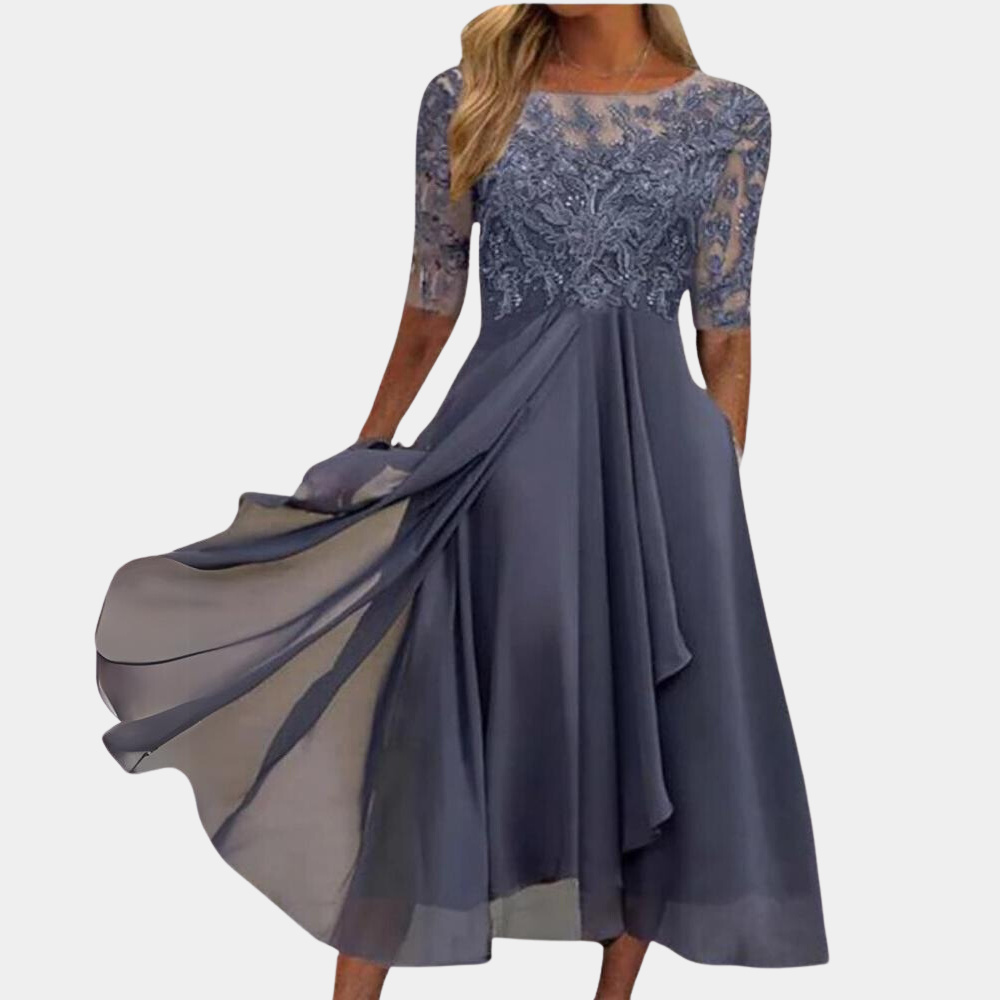 Elegante Maxi Feestjurk met Korte Mouwen