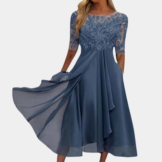 Elegante Maxi Feestjurk met Korte Mouwen