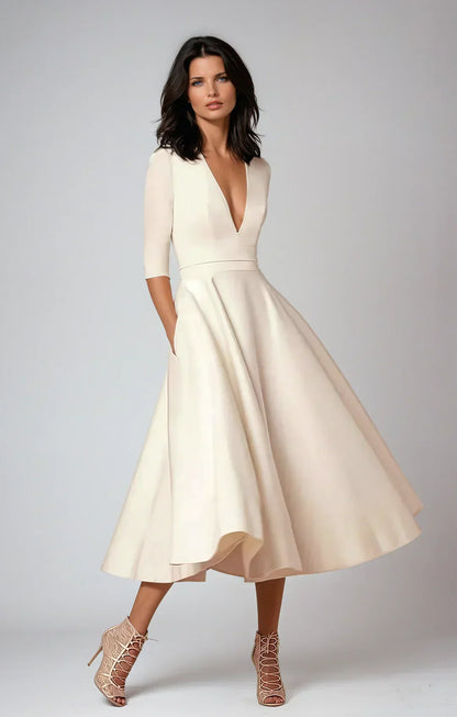 Elegante Midi Jurk met V-hals en Rok