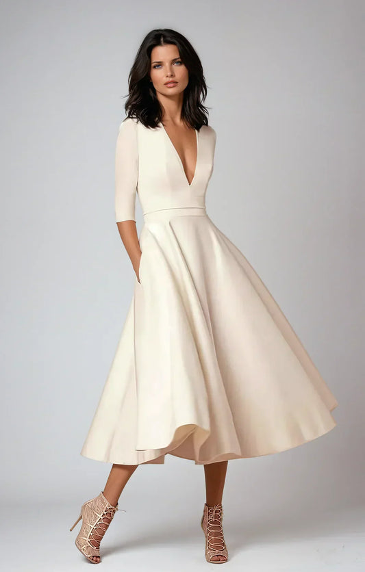 Elegante Midi Jurk met V-hals en Rok