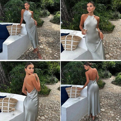 Elegante Mouwloze Maxi-jurk met Satijnen Ceintuur