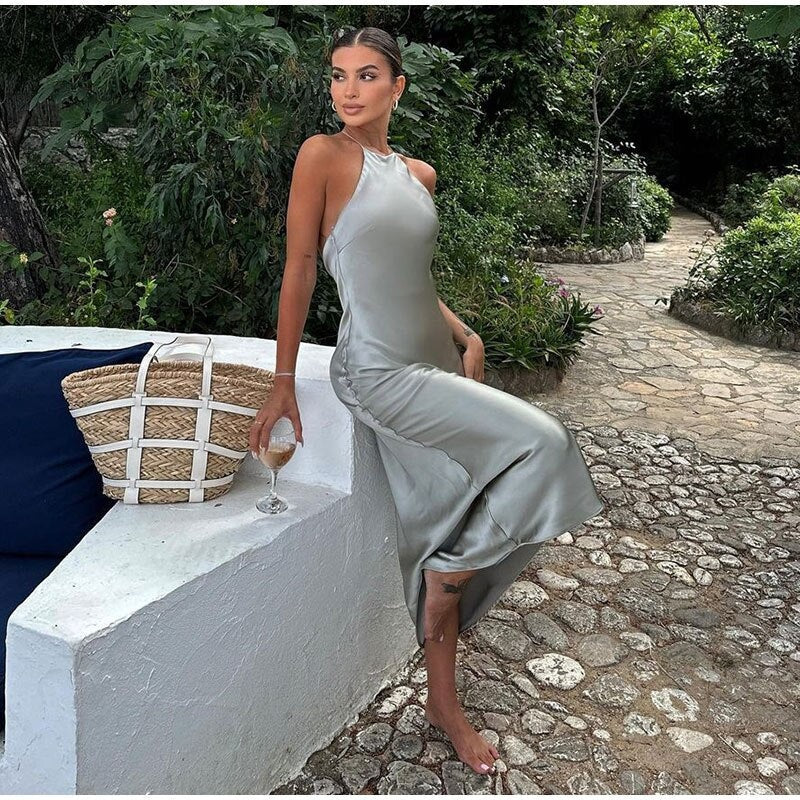 Elegante Mouwloze Maxi-jurk met Satijnen Ceintuur