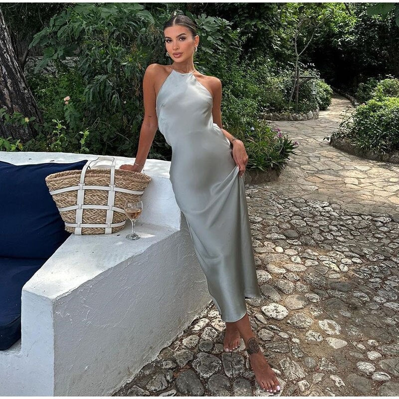 Elegante Mouwloze Maxi-jurk met Satijnen Ceintuur
