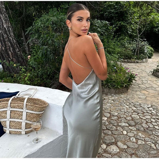 Elegante Mouwloze Maxi-jurk met Satijnen Ceintuur