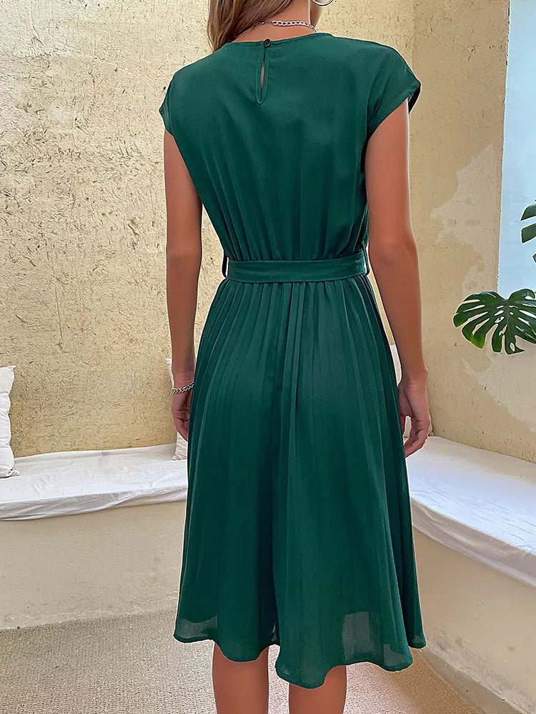 Elegante Plissé Jurk Korte Mouwen
