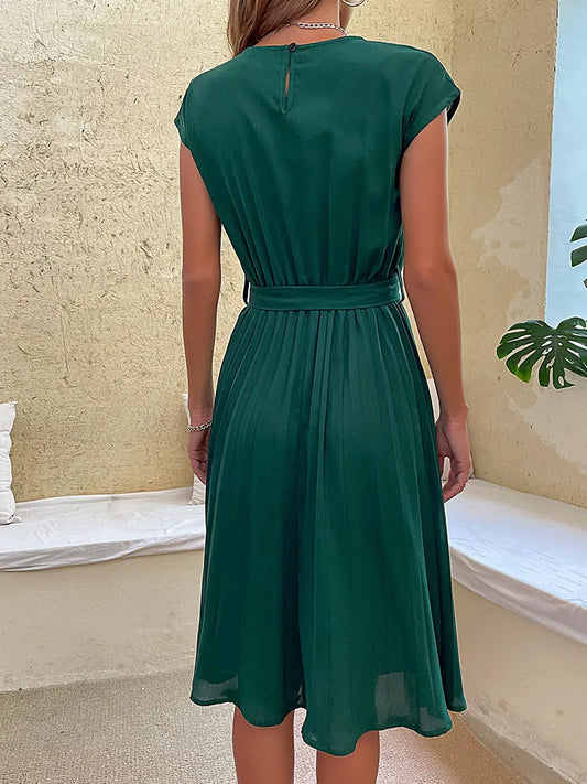 Elegante Plissé Jurk Korte Mouwen