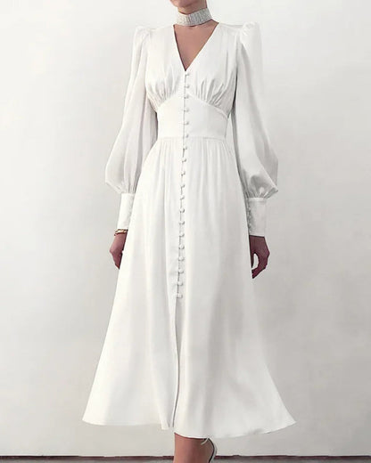 Elegante Satijnen Maxi Jurk met V-Hals