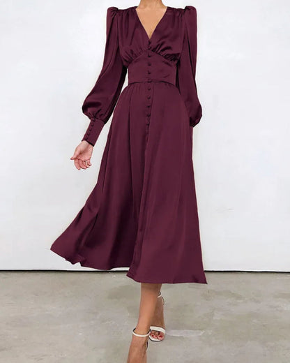 Elegante Satijnen Maxi Jurk met V-Hals