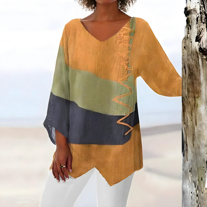 Evelien Elegante Asymmetrische Patchwork Blouse