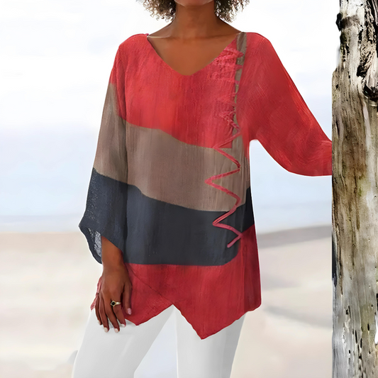 Evelien Elegante Asymmetrische Patchwork Blouse