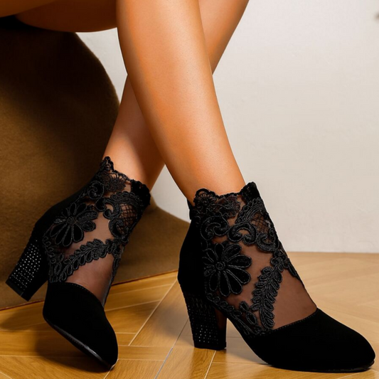 Felicia Geborduurde Kant Hoge Hakken Schoenen