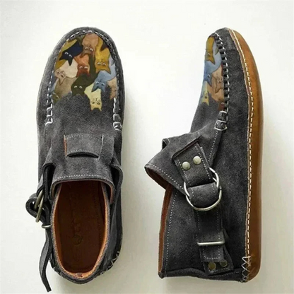 Felinstep Leren Enkelboots met Kattenprint