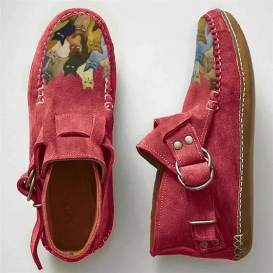 Felinstep Leren Enkelboots met Kattenprint