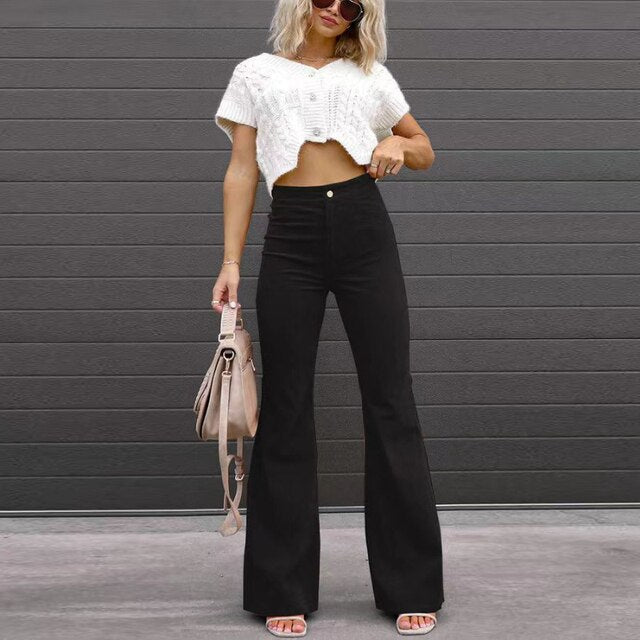 Flared Damesbroek met Hoge Taille