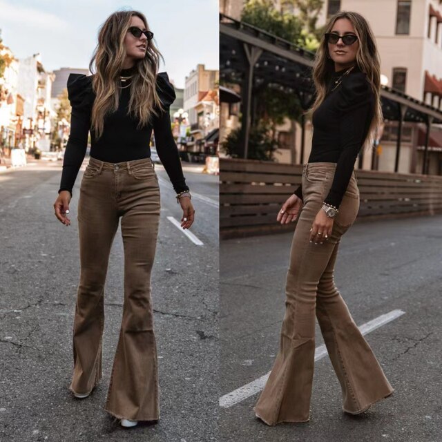 Flared Damesbroek met Hoge Taille