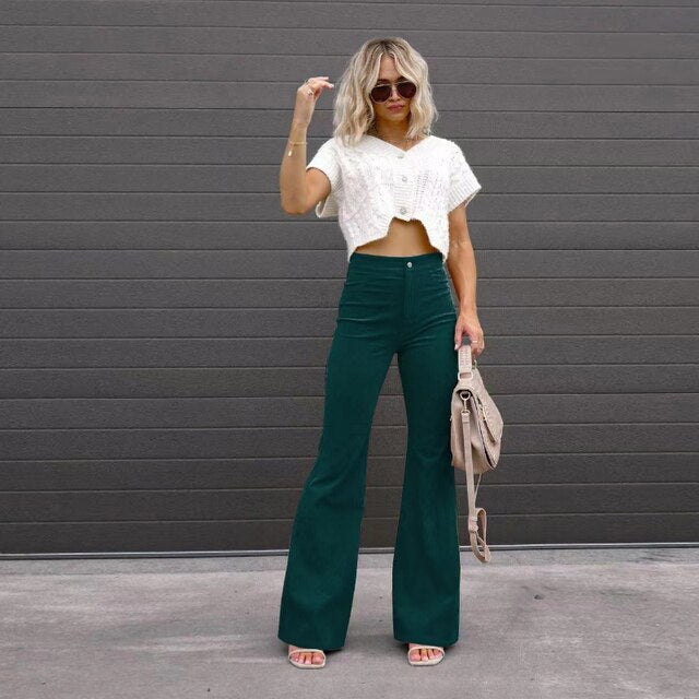 Flared Damesbroek met Hoge Taille