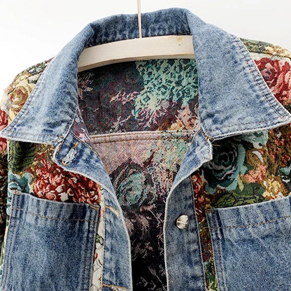 Floral Denim Jas Dames - Bohemian Stijl