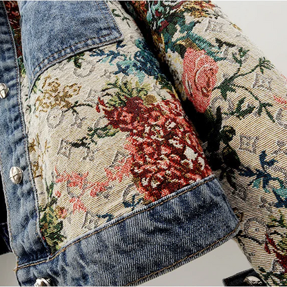 Floral Denim Jas Dames - Bohemian Stijl