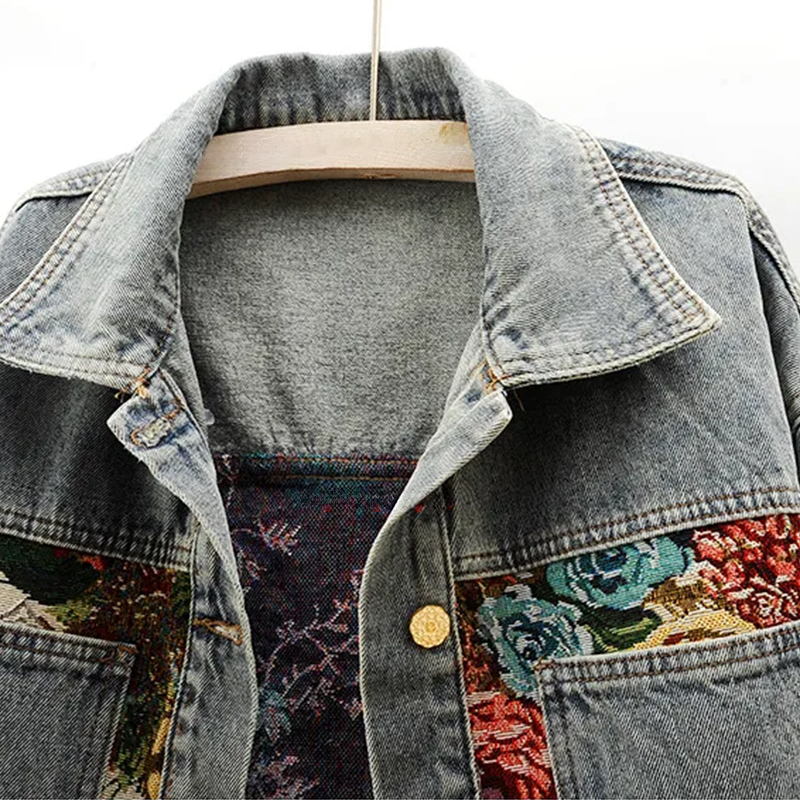 Floral Denim Jas Dames - Bohemian Stijl