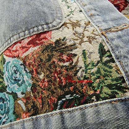 Floral Denim Jas Dames - Bohemian Stijl