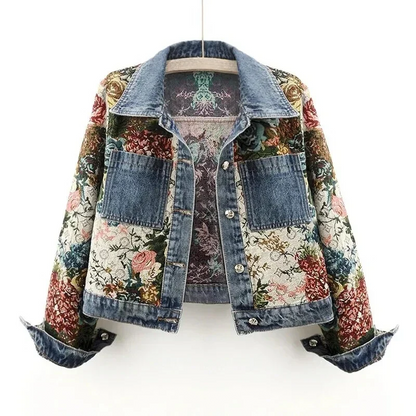 Floral Denim Jas Dames - Bohemian Stijl