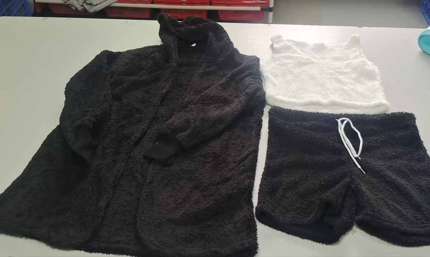 Fluwelen Pyjamaset met Lange Mouwen en Short