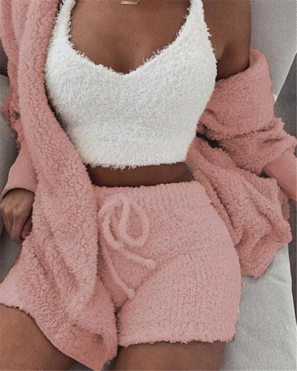 Fluwelen Pyjamaset met Lange Mouwen en Short