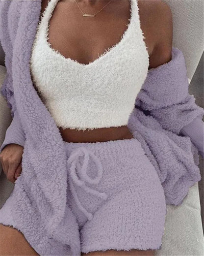 Fluwelen Pyjamaset met Lange Mouwen en Short