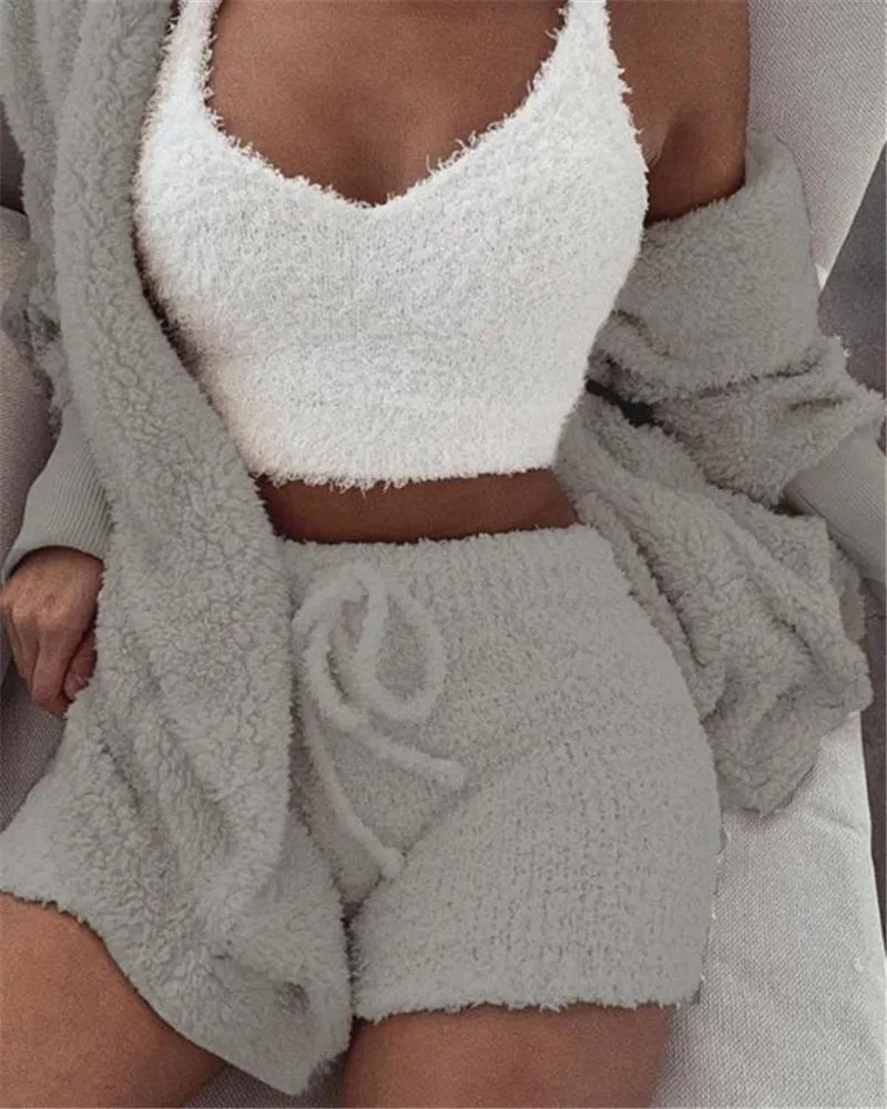Fluwelen Pyjamaset met Lange Mouwen en Short
