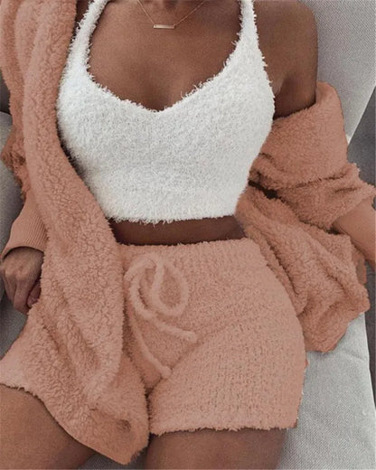 Fluwelen Pyjamaset met Lange Mouwen en Short
