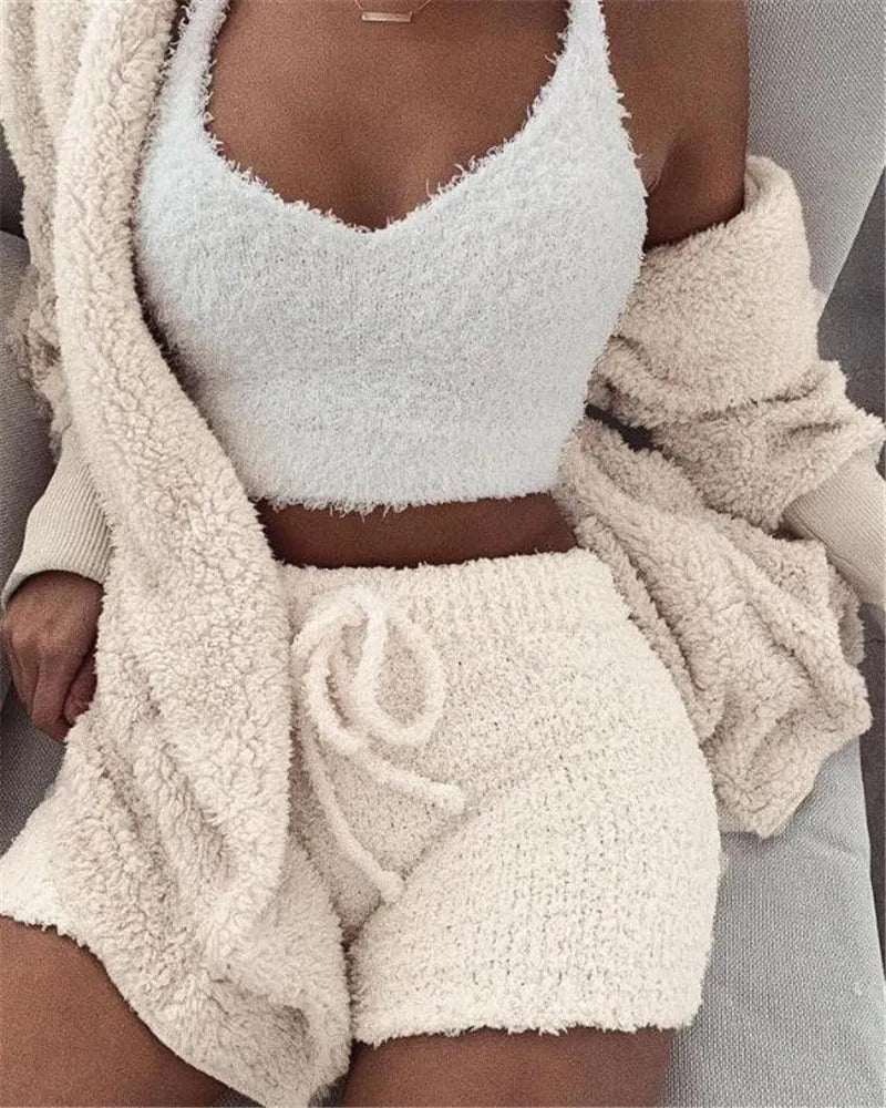 Fluwelen Pyjamaset met Lange Mouwen en Short