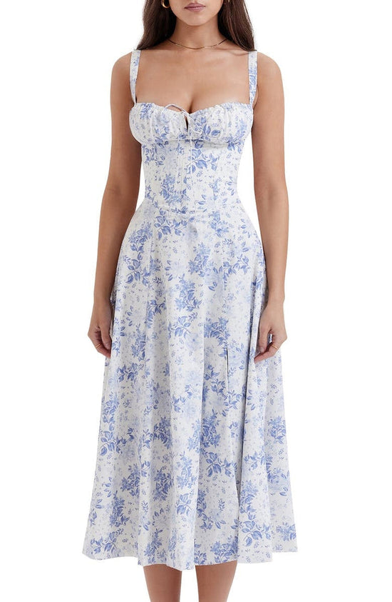Gebloemde maxi-jurk met taillevorming