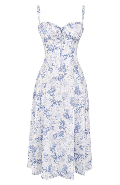 Gebloemde maxi-jurk met taillevorming