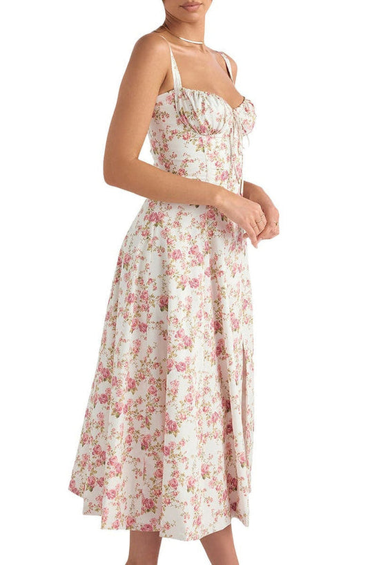Gebloemde maxi-jurk met taillevorming