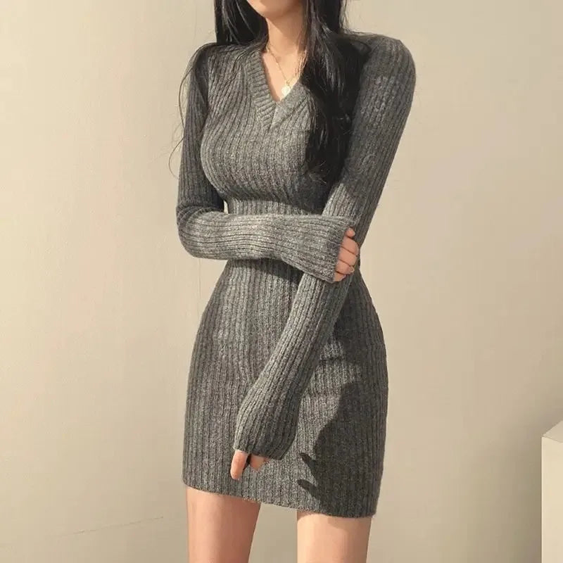 Gebreide V-Hals Jurk - Elegant Comfort